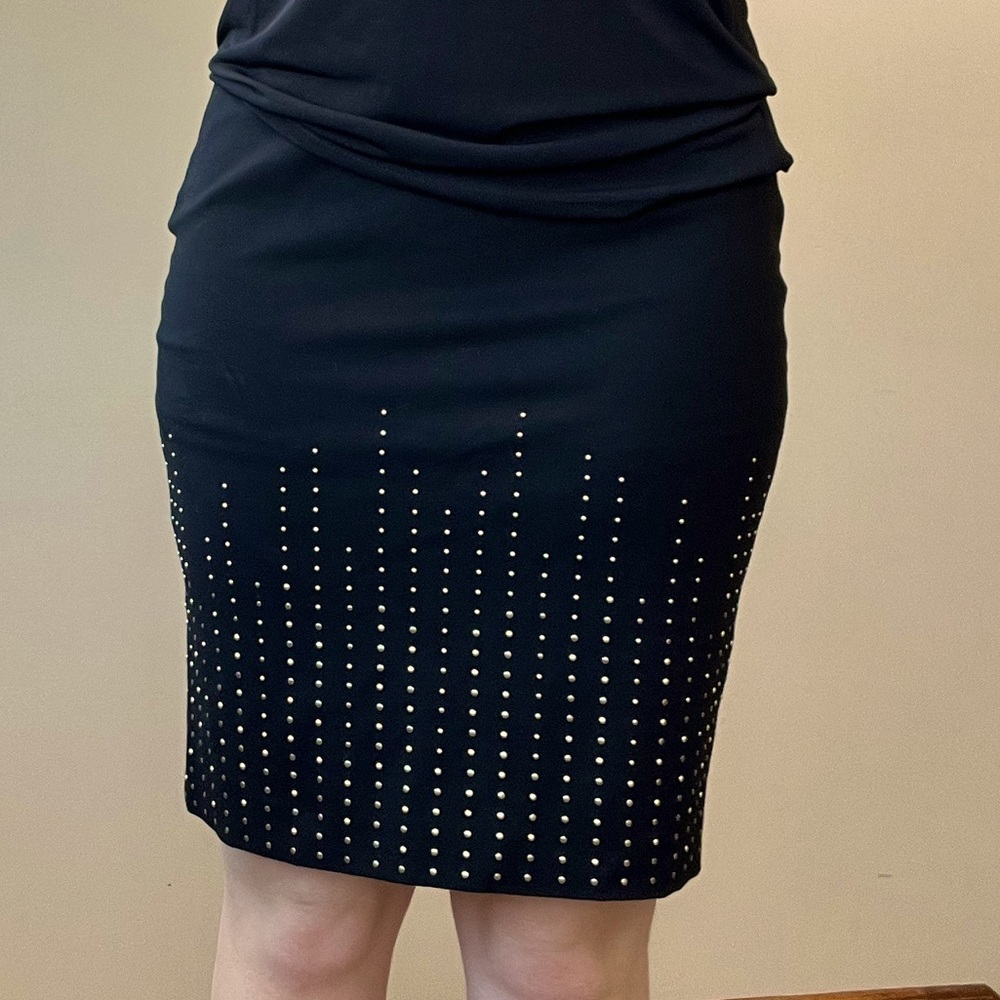 WHBM Black Studded Midi Skirt (Very comfortable!)